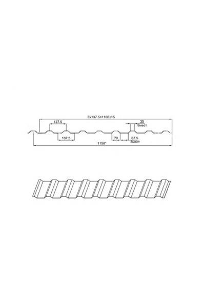 Профнастил МП20ПГ-0.45, Ширина-1100, Полиэстер RAL3005